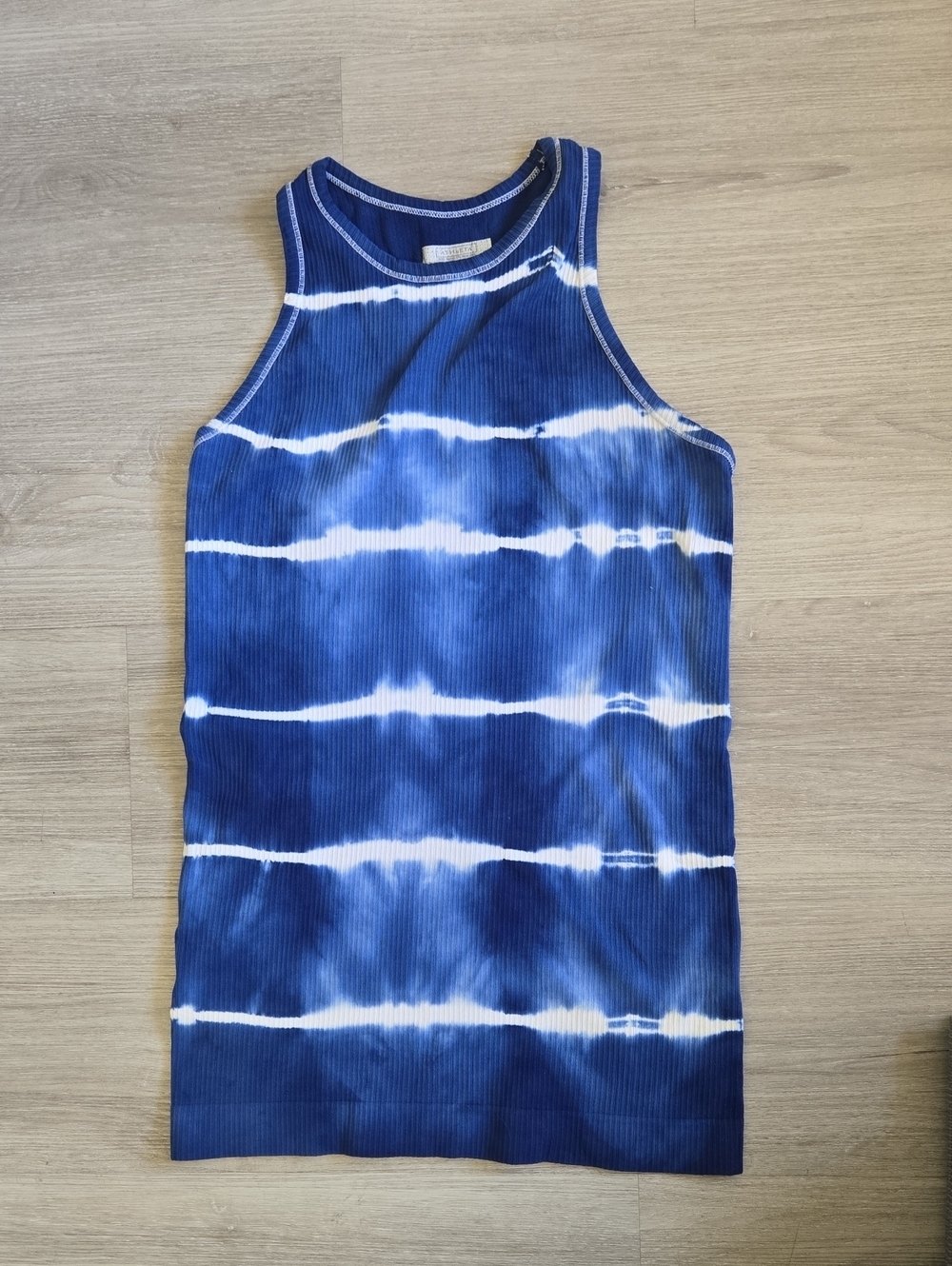 Athleta Navy & White Tie-Dye Ribbed Tank